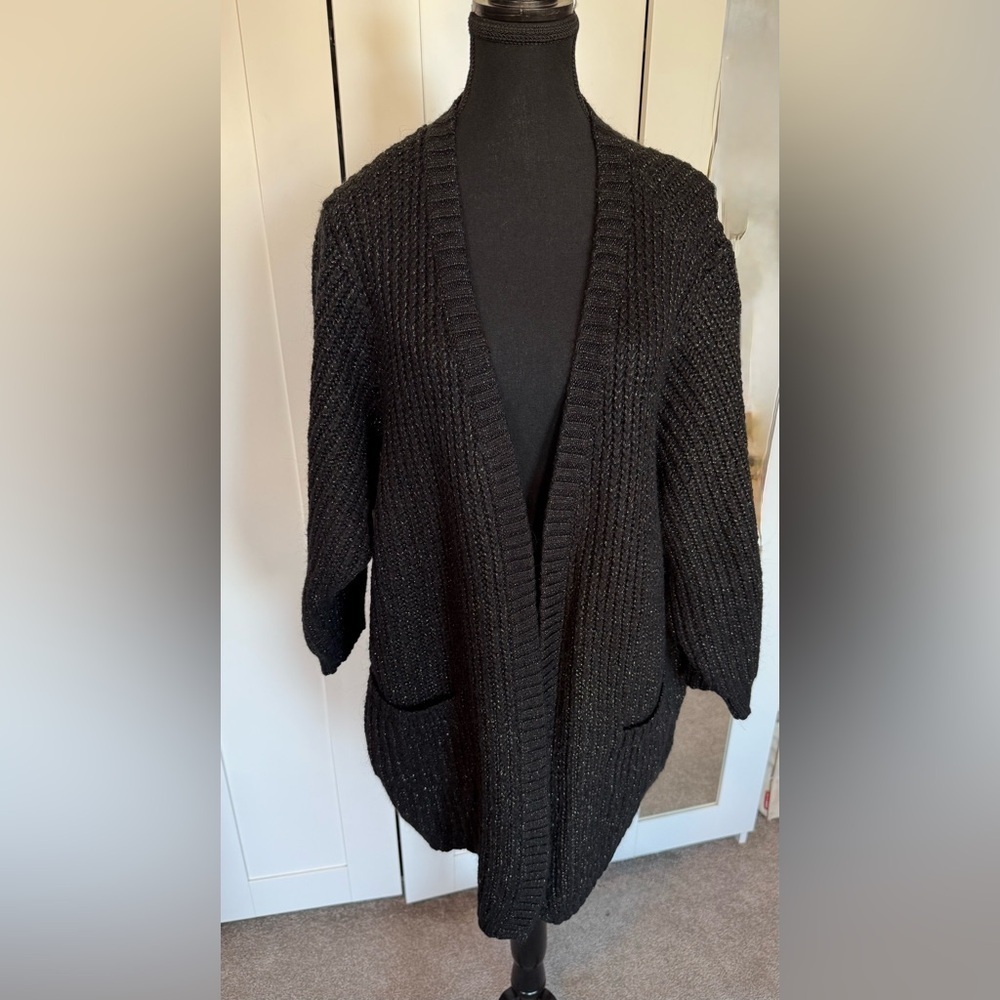 Torrid 5 Chunky Cardigan Open Front Lurex Sweater with gold flex